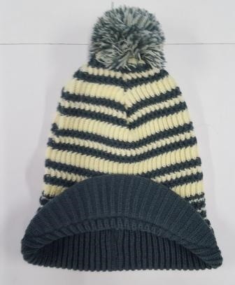 [1H93BE10000] Women Beanie Sweet Stripes (GREY/VANILLA)