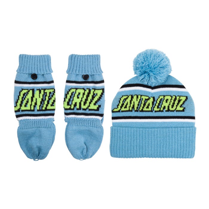 [3SGF1069000] Beanie & Mittens Strip Sea Blue