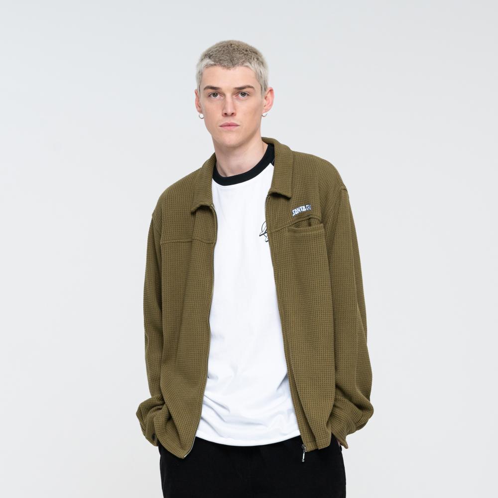 [SCA-SHT-0528] Shirt L/S Arch Strip Wafflee (UNIFORM GREEN)