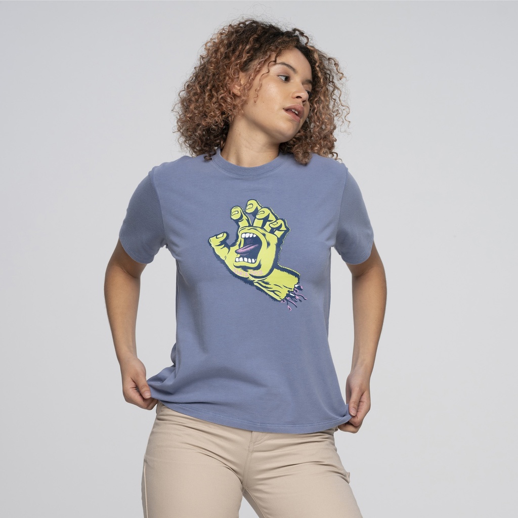 [SCA-WTE-1899] Tee Women Rigid Screaming Hand (6, NAVY WASH)