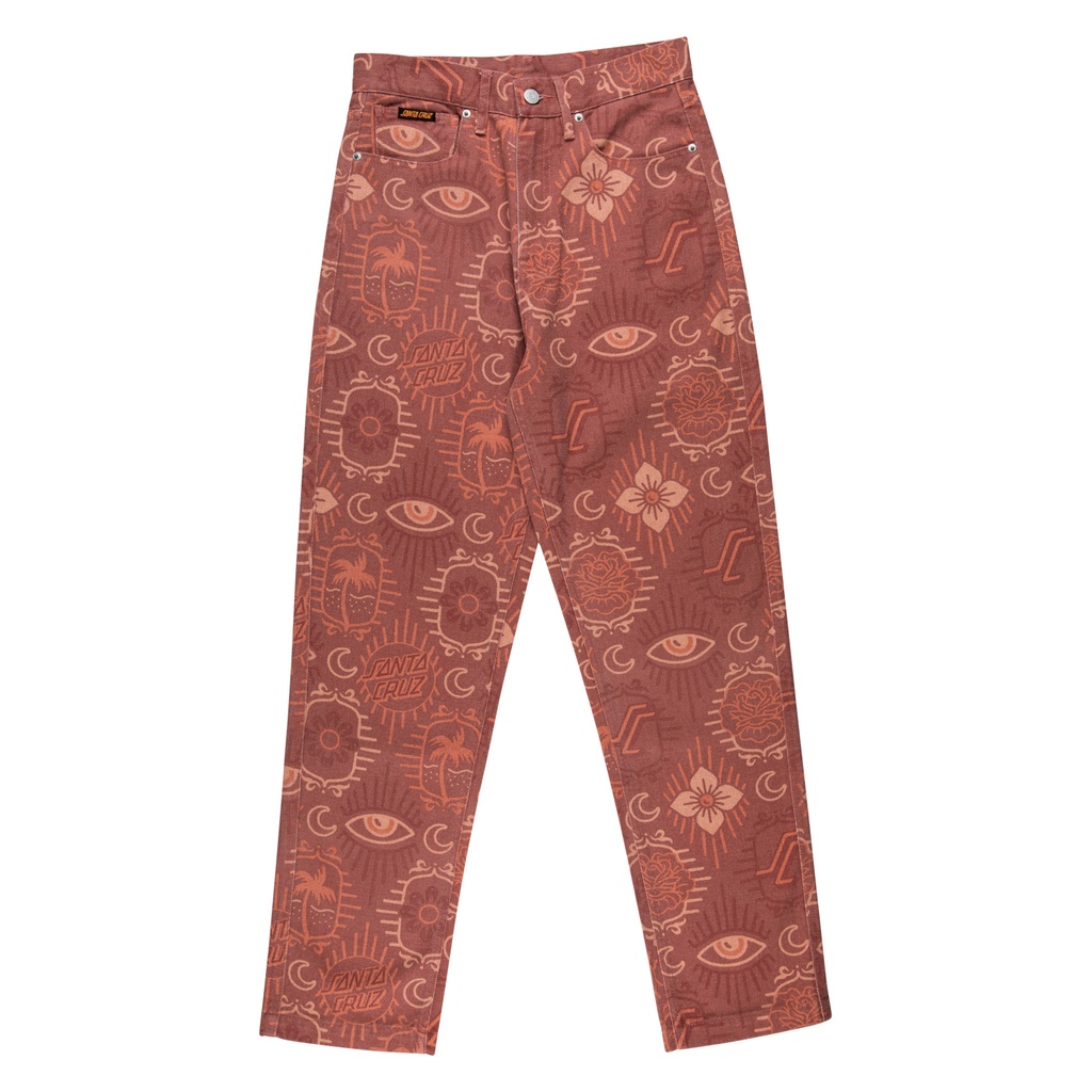 [SCA-WPT-1025] Women Pant Classic Dad Jeans (RED PATCHWORK, 8)