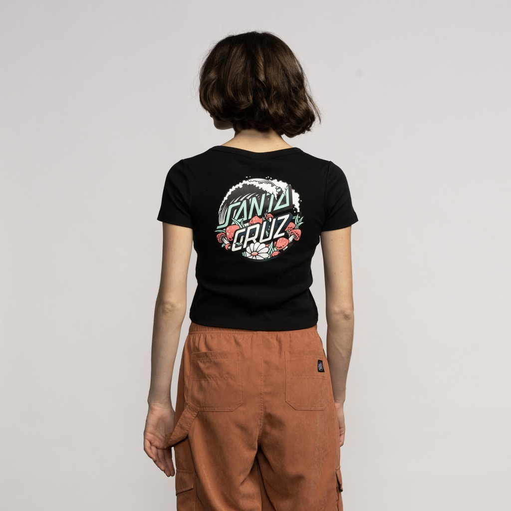 [SCA-WTE-2427] Women Tee Mushroom Wave Dot Splice (Black, 8)