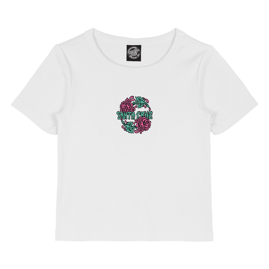 [SCA-WTE-2438] Women Tee Dressen Rose Crew Two Front (6, WHITE)