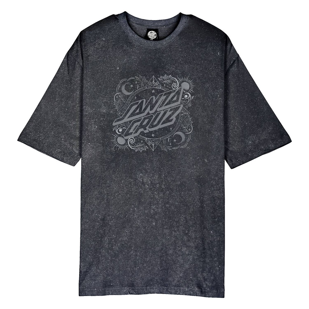 [SCA-WTE-2720] Women Tee Ornate Dot Front Oversized (6, BLACK ACID WASH)