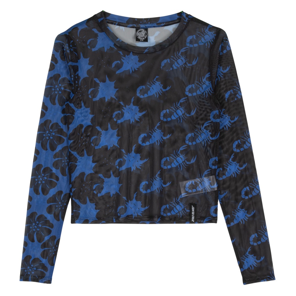 [SCA-WTL-1003] Women Top L/S Strip Digi Mesh Top (Blue / Black, 6)