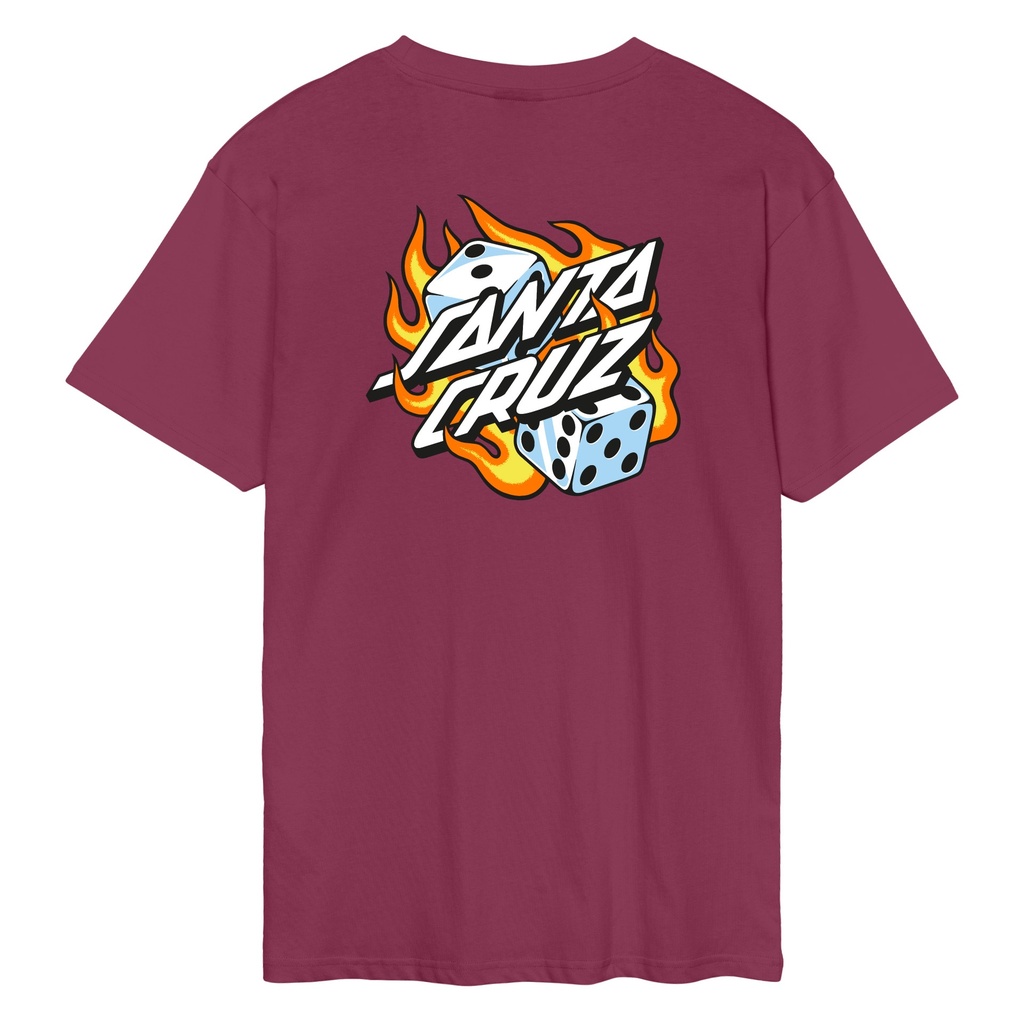 [SCA-TEE-12394] T-Shirt Flaming Dice Dot Chest (Burgundy, XS)