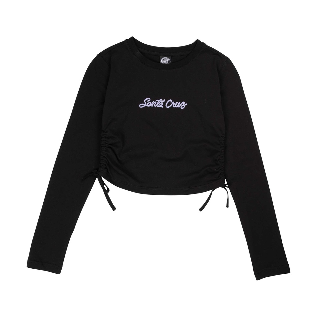 Womens L/S Top Love Script Strip Tie